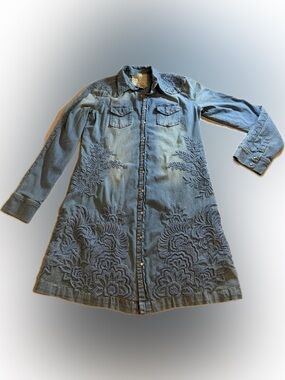 JOHNNY WAS 3J Workshop Denim Tunic Shirt Dress Snap Front Western Country Sz S